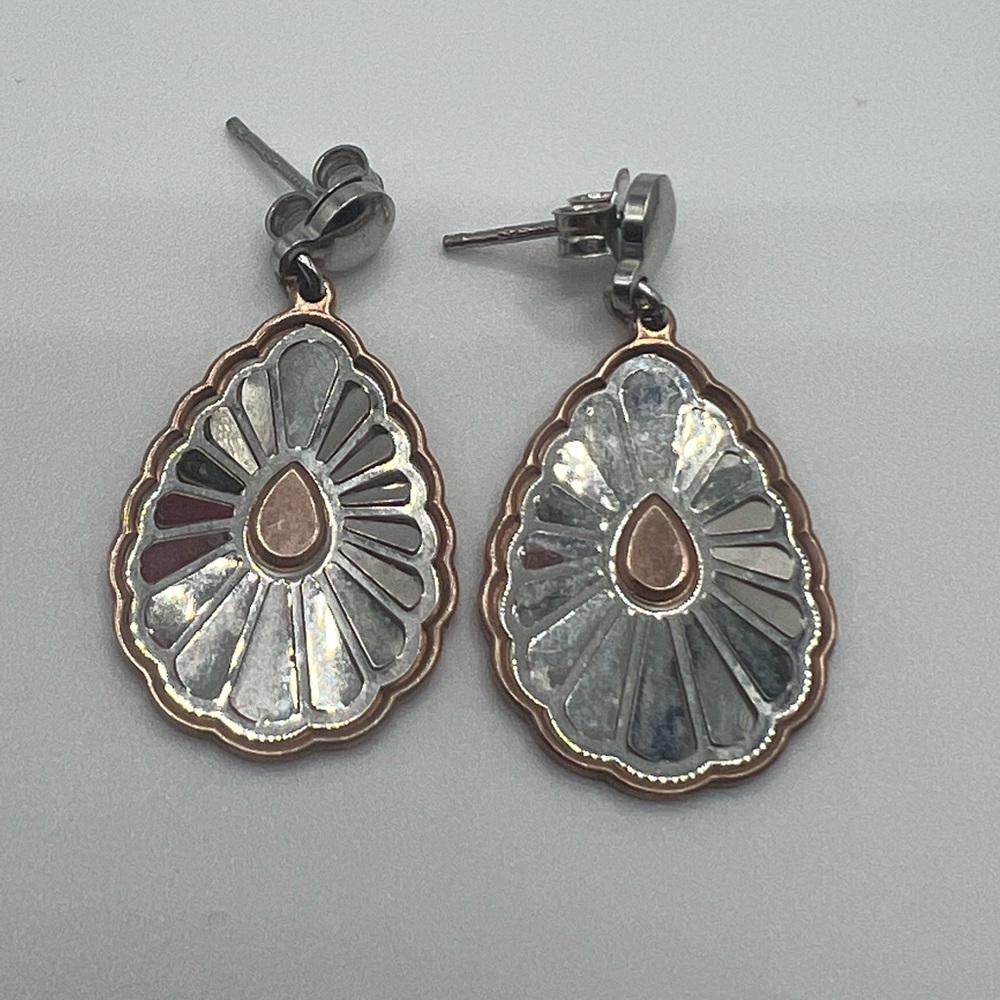 Vintage style Rose Gold an Silver Teardrop Earrings